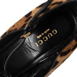 مملوكة مسبقًا Gucci Brown/Beige Leopard Print Calf Hair Beverly T-Strap Pumps Size 37