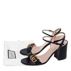 مملوكة مسبقًا Gucci Black Leather GG Marmont Ankle Strap Sandals Size 38
