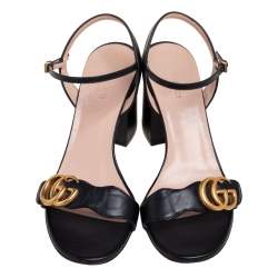 مملوكة مسبقًا Gucci Black Leather GG Marmont Ankle Strap Sandals Size 38
