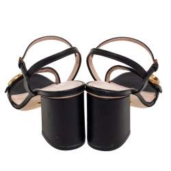 مملوكة مسبقًا Gucci Black Leather GG Marmont Ankle Strap Sandals Size 38