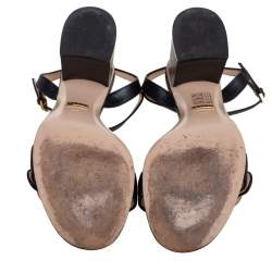 مملوكة مسبقًا Gucci Black Leather GG Marmont Ankle Strap Sandals Size 38