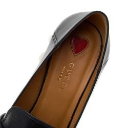 Pre Owned Gucci Black Leather Pearl Embellished Double G Web Mid Heel Loafer Pumps Size 37.5