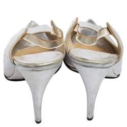 Gucci Silver Leather Open Toe Sandals Size 38.5