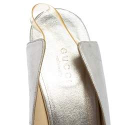 Gucci Silver Leather Open Toe Sandals Size 38.5