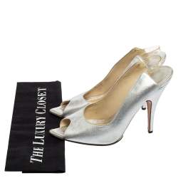 Gucci Silver Leather Open Toe Sandals Size 38.5