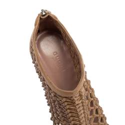 Pre Owned Gucci Dark Beige Woven Leather and Suede Ankle Booties Size 38.5