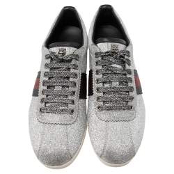 Pre Owned حذاء رياضي غوتشي  ويب ميتالك فضي مزين غليترعنق منخفض مقاس 40