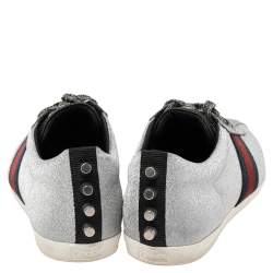 Pre Owned حذاء رياضي غوتشي  ويب ميتالك فضي مزين غليترعنق منخفض مقاس 40