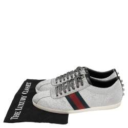 Pre Owned حذاء رياضي غوتشي  ويب ميتالك فضي مزين غليترعنق منخفض مقاس 40