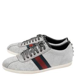 Pre Owned حذاء رياضي غوتشي  ويب ميتالك فضي مزين غليترعنق منخفض مقاس 40