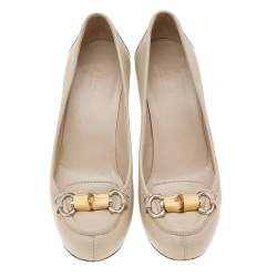 Pre Owned Gucci Grey Leather Bamboo Horsebit Loafer Pumps Size 38.5