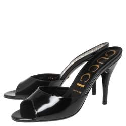 مملوكة مسبقًا Gucci Black Patent Leather Slide Sandals Size 38