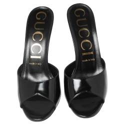 مملوكة مسبقًا Gucci Black Patent Leather Slide Sandals Size 38