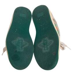 Pre Owned Gucci Beige/Grey GG Canvas and Nubuck Leather Lace Up Sneakers Size 38.5