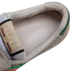Pre Owned Gucci Beige/Grey GG Canvas and Nubuck Leather Lace Up Sneakers Size 38.5