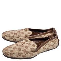 Pre Owned Gucci Beige GG Canvas and Leather Vintage Loafers Size 36
