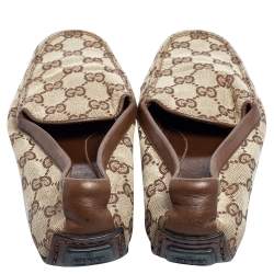 Pre Owned Gucci Beige GG Canvas and Leather Vintage Loafers Size 36