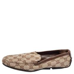 Pre Owned Gucci Beige GG Canvas and Leather Vintage Loafers Size 36