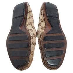 Pre Owned Gucci Beige GG Canvas and Leather Vintage Loafers Size 36