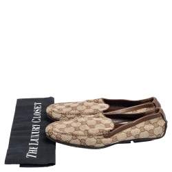 Pre Owned Gucci Beige GG Canvas and Leather Vintage Loafers Size 36