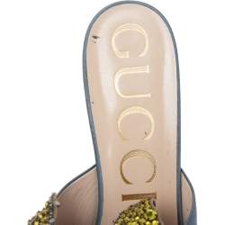 مملوكة مسبقًا صندل سلايد غوتشي كاندي ساتان رصاصي داكن مزخرف فيونكة مقاس 39.5