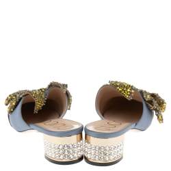 مملوكة مسبقًا صندل سلايد غوتشي كاندي ساتان رصاصي داكن مزخرف فيونكة مقاس 39.5