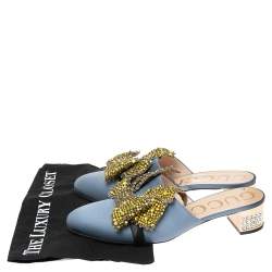 مملوكة مسبقًا صندل سلايد غوتشي كاندي ساتان رصاصي داكن مزخرف فيونكة مقاس 39.5