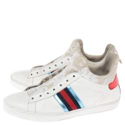 Gucci White Lace And Leather Ace Slip On High Top Sneakers Size 39
