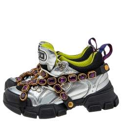 Pre Owned حذاء رياضي غوتشي كريستال قابل للإزالة فلاشترك شبك وجلد متعدد الألوان مقاس 38