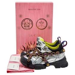 Pre Owned حذاء رياضي غوتشي كريستال قابل للإزالة فلاشترك شبك وجلد متعدد الألوان مقاس 38