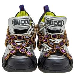 Pre Owned حذاء رياضي غوتشي كريستال قابل للإزالة فلاشترك شبك وجلد متعدد الألوان مقاس 38