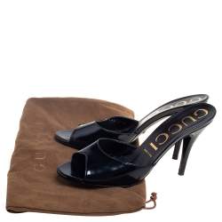 Pre Owned صندل سلايد غوتشي جلد لامع أسود مقدمة مفتوحة مقاس 39.5