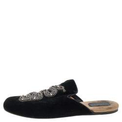 Pre Owned Gucci Black Velvet Snake Embroidered Mules Size 39