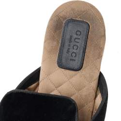 Pre Owned Gucci Black Velvet Snake Embroidered Mules Size 39