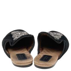 Pre Owned Gucci Black Velvet Snake Embroidered Mules Size 39