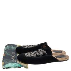 Pre Owned Gucci Black Velvet Snake Embroidered Mules Size 39