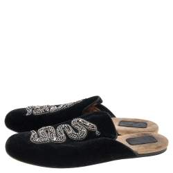 Pre Owned Gucci Black Velvet Snake Embroidered Mules Size 39