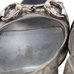 Gucci Silver Leather Horsebit Peep-Toe Pumps Size 39 