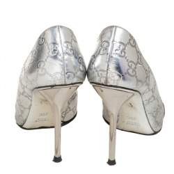 Gucci Silver Leather Horsebit Peep-Toe Pumps Size 39 