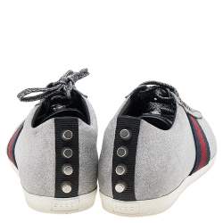 مملوكة مسبقًا حذاء رياضي غوتشي بامبي غليتر فضي ميتاليك مزين ويب مرصع منخفض من أعلى مقاس 38