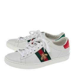 Pre Owned حذاء رياضي غوتشي ايس جلد أبيض مطرز نحلة منخفض من أعلى مقاس 37