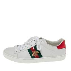 Pre Owned حذاء رياضي غوتشي ايس جلد أبيض مطرز نحلة منخفض من أعلى مقاس 37