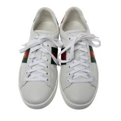 Pre Owned حذاء رياضي غوتشي ايس جلد أبيض مطرز نحلة منخفض من أعلى مقاس 37