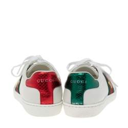 Pre Owned حذاء رياضي غوتشي ايس جلد أبيض مطرز نحلة منخفض من أعلى مقاس 37