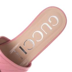 Pre Owned Gucci Pink Matelassé Leather GG Marmont Flat Slide Sandals Size 40