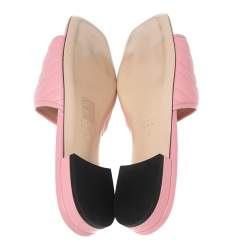 Pre Owned Gucci Pink Matelassé Leather GG Marmont Flat Slide Sandals Size 40