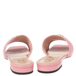 Pre Owned Gucci Pink Matelassé Leather GG Marmont Flat Slide Sandals Size 40