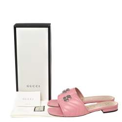 Pre Owned Gucci Pink Matelassé Leather GG Marmont Flat Slide Sandals Size 40