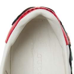 Gucci White Floral Embroidered Leather Ace Low-Top Sneakers Size 35