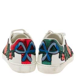 Gucci White Floral Embroidered Leather Ace Low-Top Sneakers Size 35
